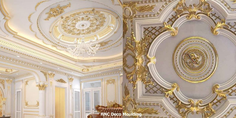 Phào chỉ PU dát vàng trần nhà